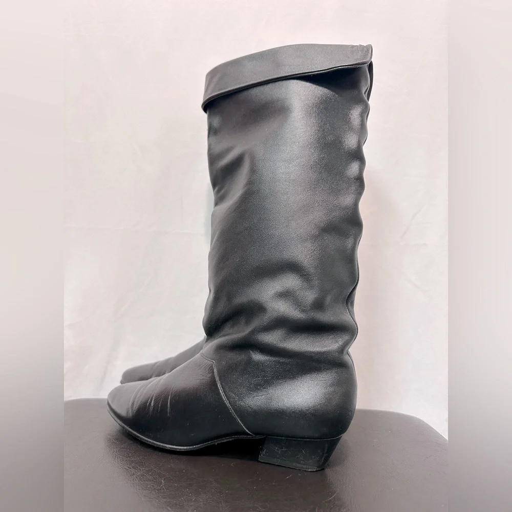 Vintage 80’s Black Leather Knee-High Boots Sz 7